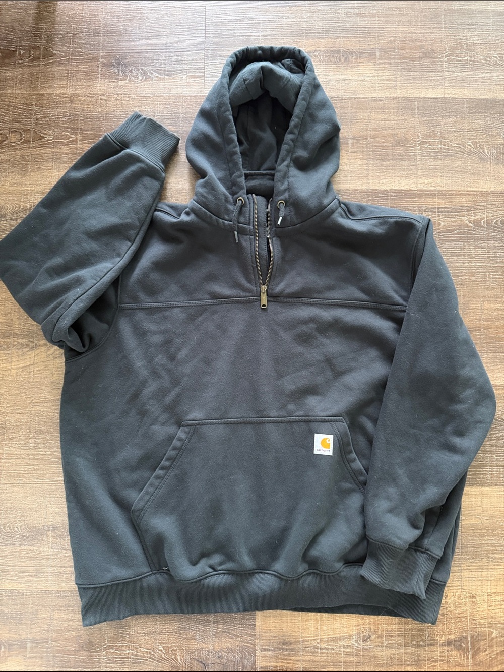 Carhartt Black Hooded Work Pullover with Zip Neck